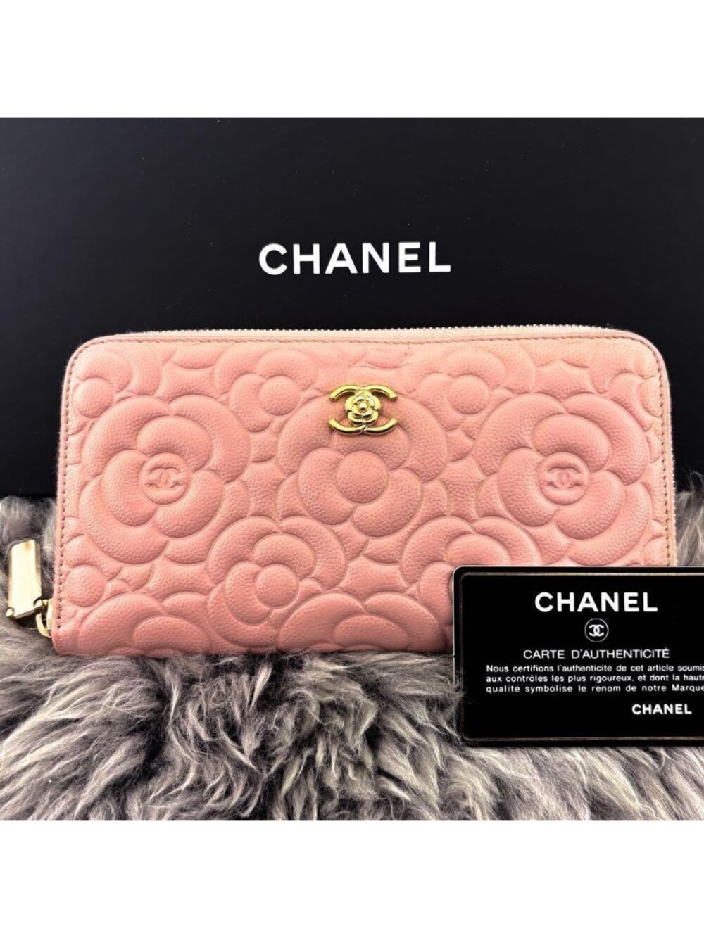 Chanel Wallet New Camellia Caviar Round